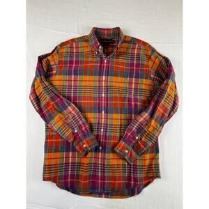 Ralph Lauren Large  Custom Fit Plaid Shirt Linen Silk  Long Sleeve Men's